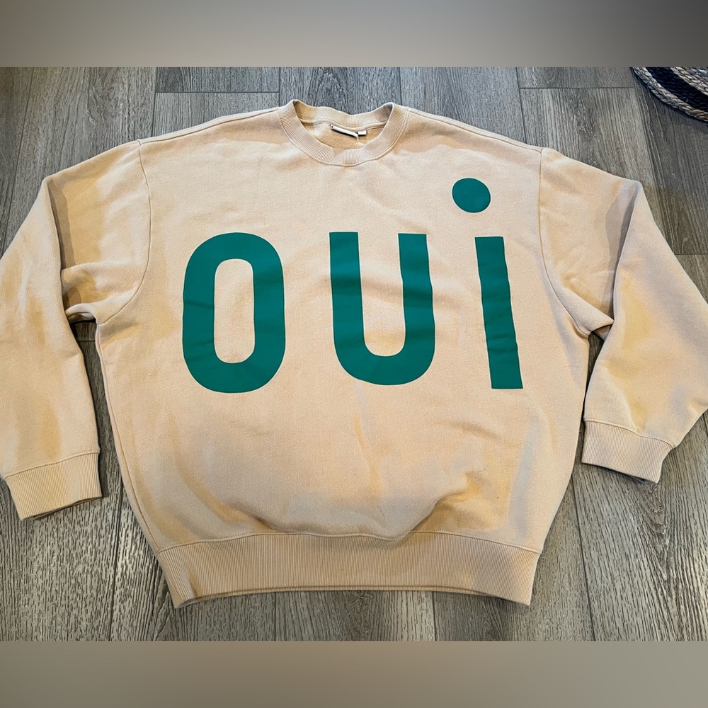 Clare V Beige and Green Crewneck Sweatshirt